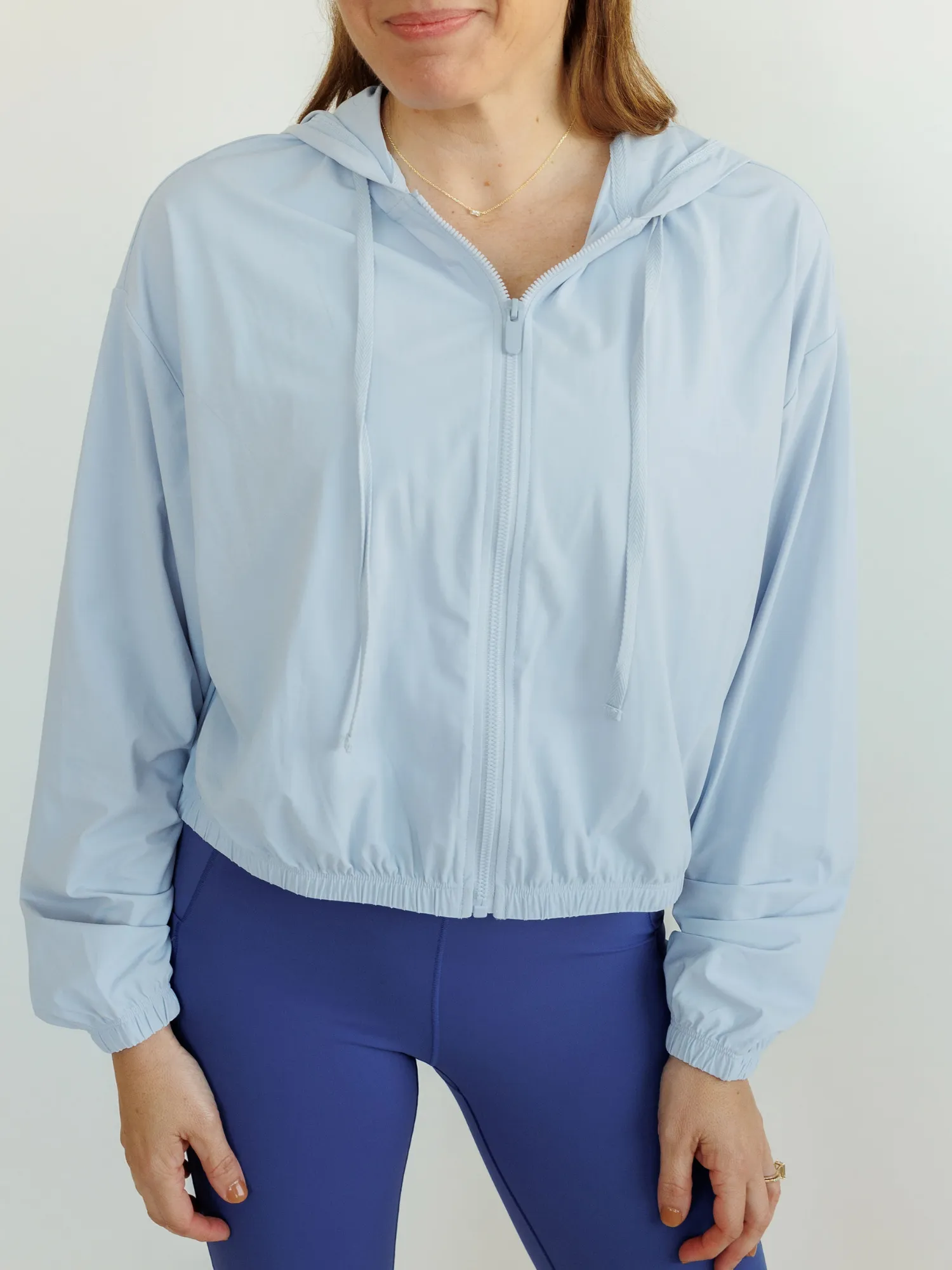 Baby Blue "Isla" Lightweight Drawstring Hooded Full Zip Jacket