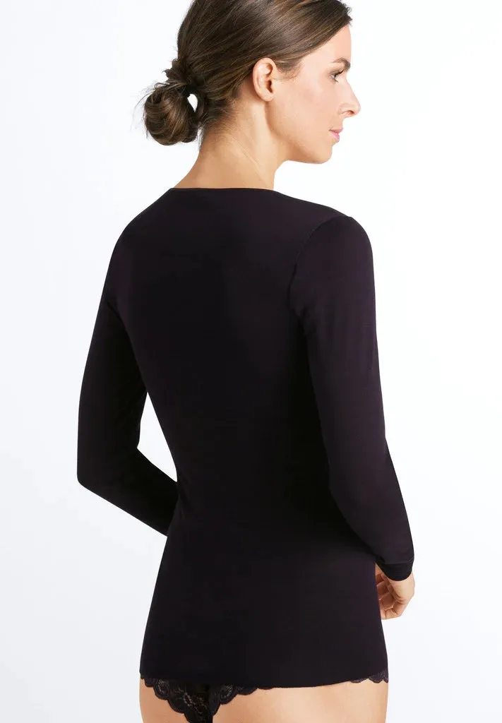 Cotton Seamless Long Sleeved Top - Black