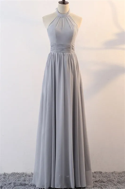 Grey Chiffon Long Mismatched Bridesmaid Dresses