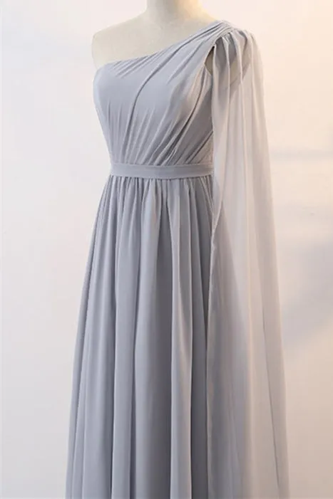 Grey Chiffon Long Mismatched Bridesmaid Dresses