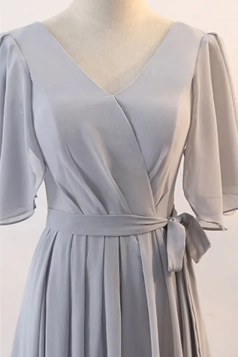 Grey Chiffon Long Mismatched Bridesmaid Dresses