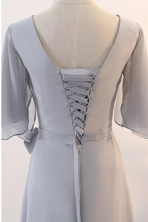 Grey Chiffon Long Mismatched Bridesmaid Dresses
