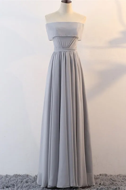 Grey Chiffon Long Mismatched Bridesmaid Dresses