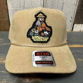 I THINK I LOVE YOU SMOKEY BEAR Corduroy Baseball Cap - Khaki