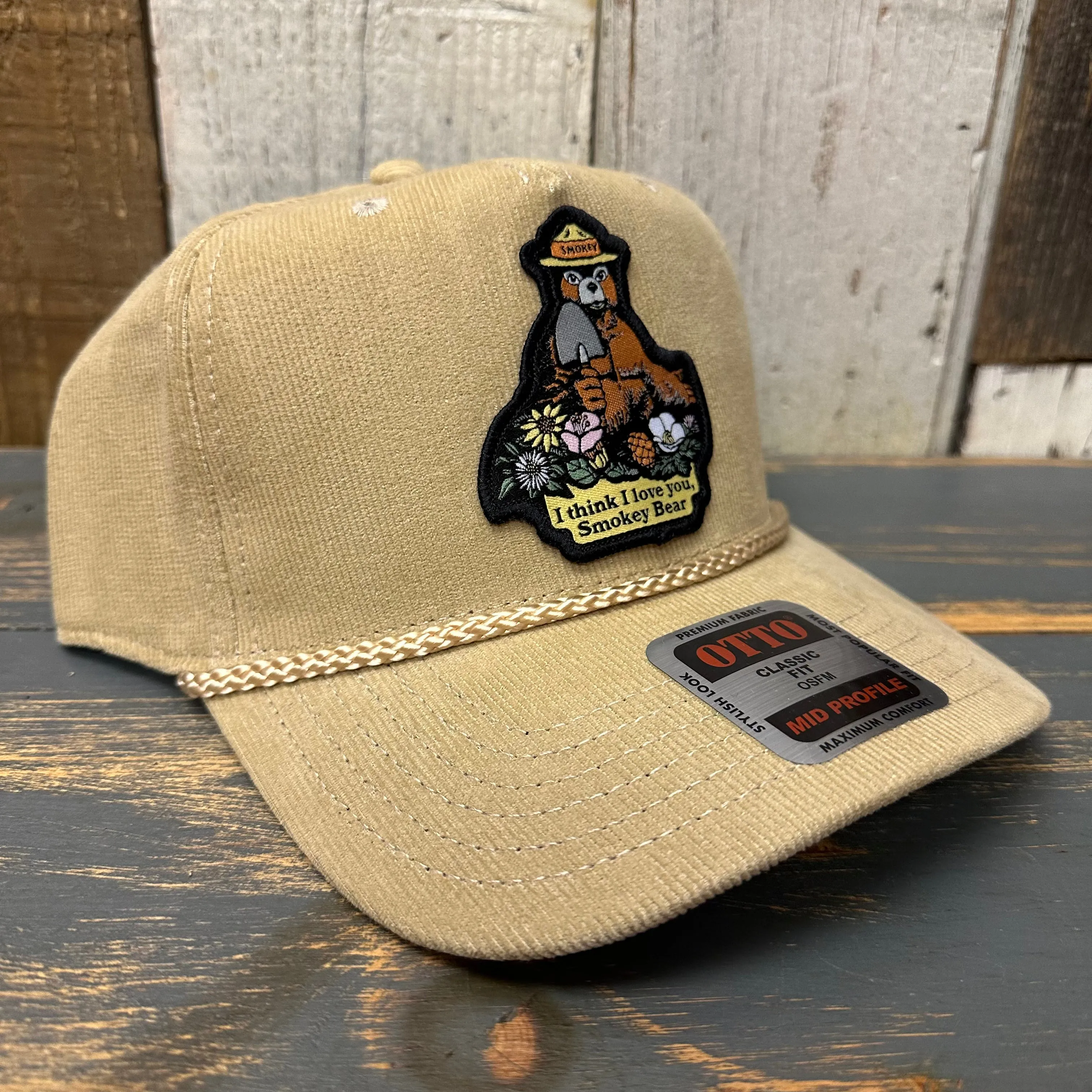 I THINK I LOVE YOU SMOKEY BEAR Corduroy Baseball Cap - Khaki