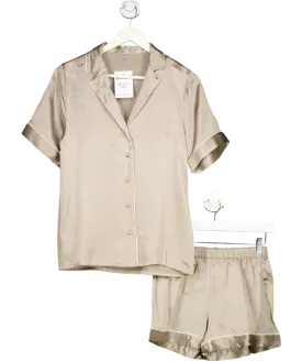 intimissimi Grey Stretch Silk Short Sleeve Shirt And Shorts Satin Pyjamas UK S