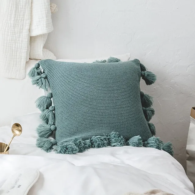 Knitted Tassel Pillow Case