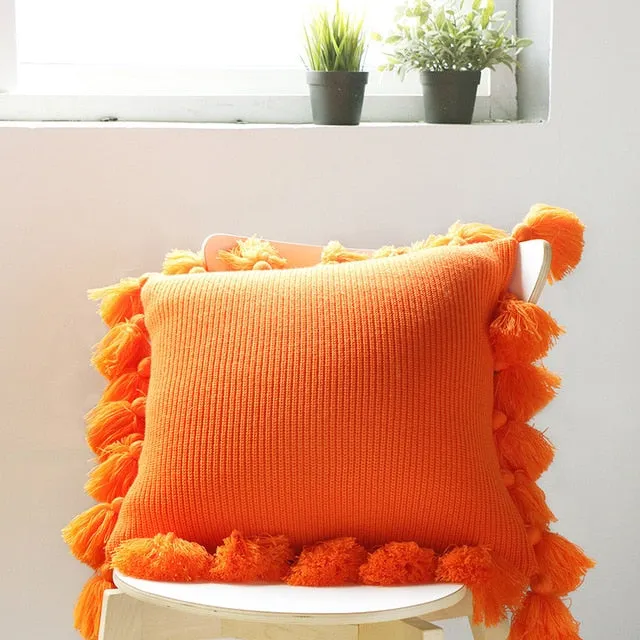 Knitted Tassel Pillow Case