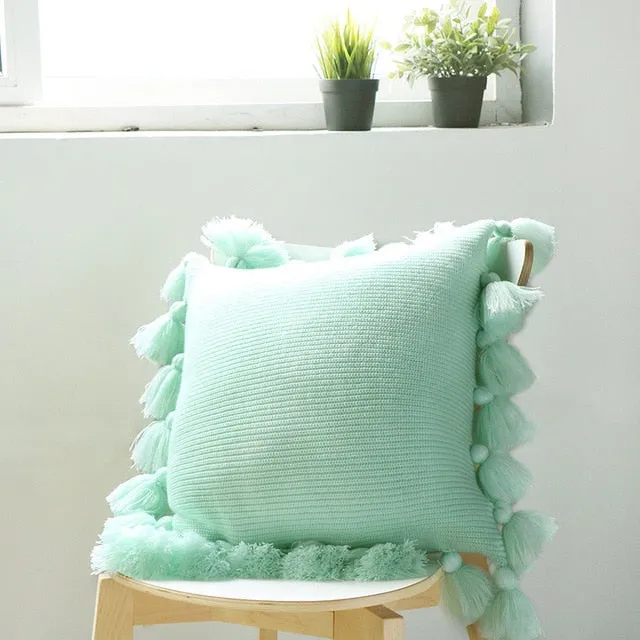 Knitted Tassel Pillow Case