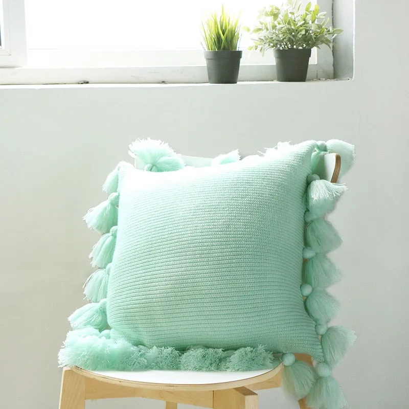 Knitted Tassel Pillow Case