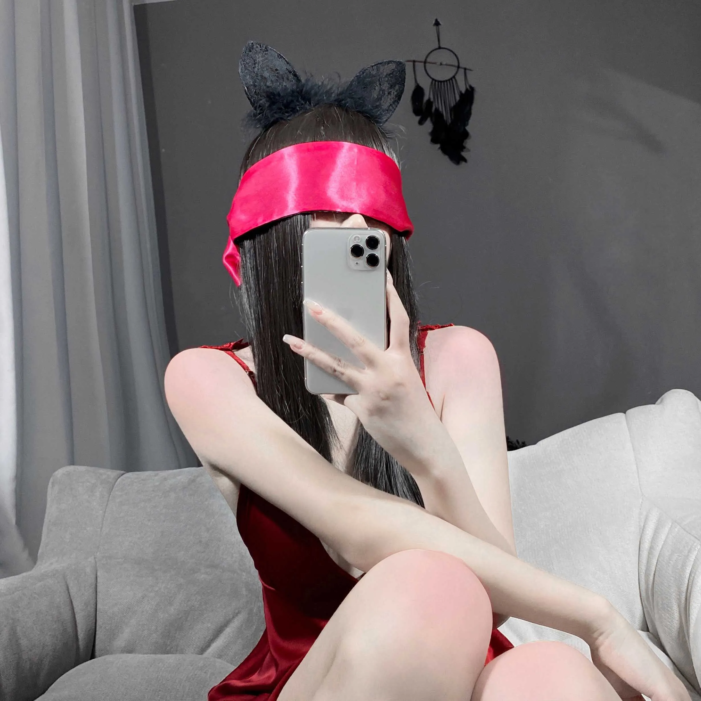 P-11 Black and red two-tone silk satin eye patch