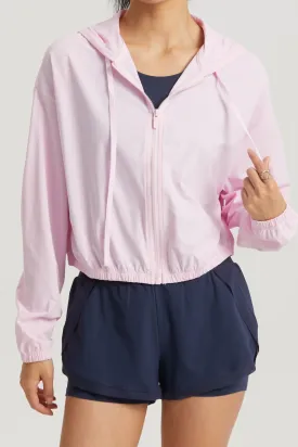 Petal Pink "Isla" Lightweight Drawstring Hooded Full Zip Jacket