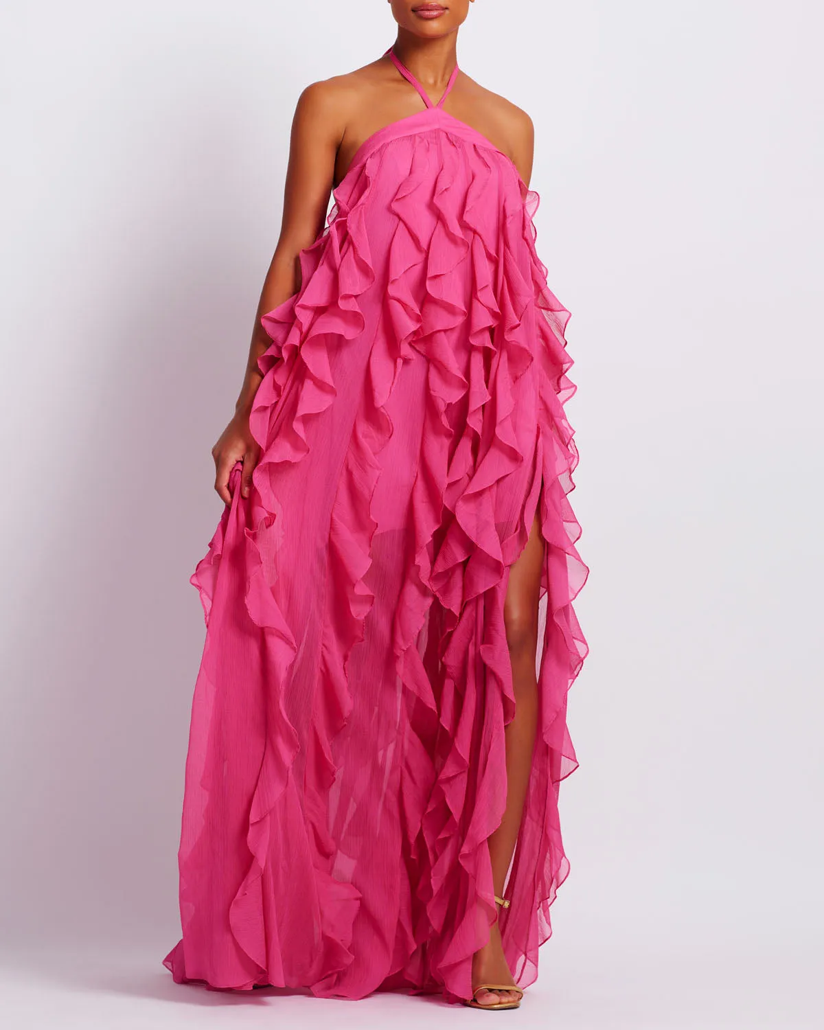 Ruffle Halterneck Maxi Dress
