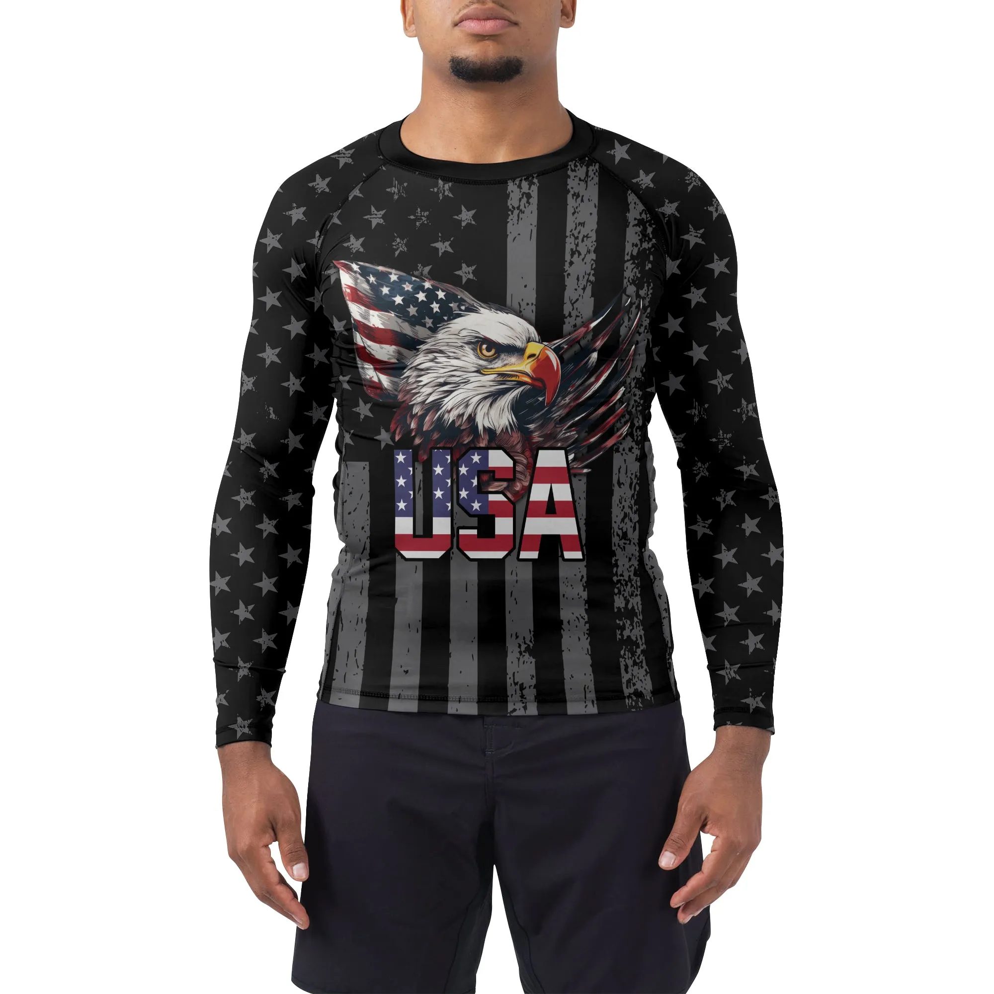 USA Flag Eagle Men's Long Sleeve Rash Guard