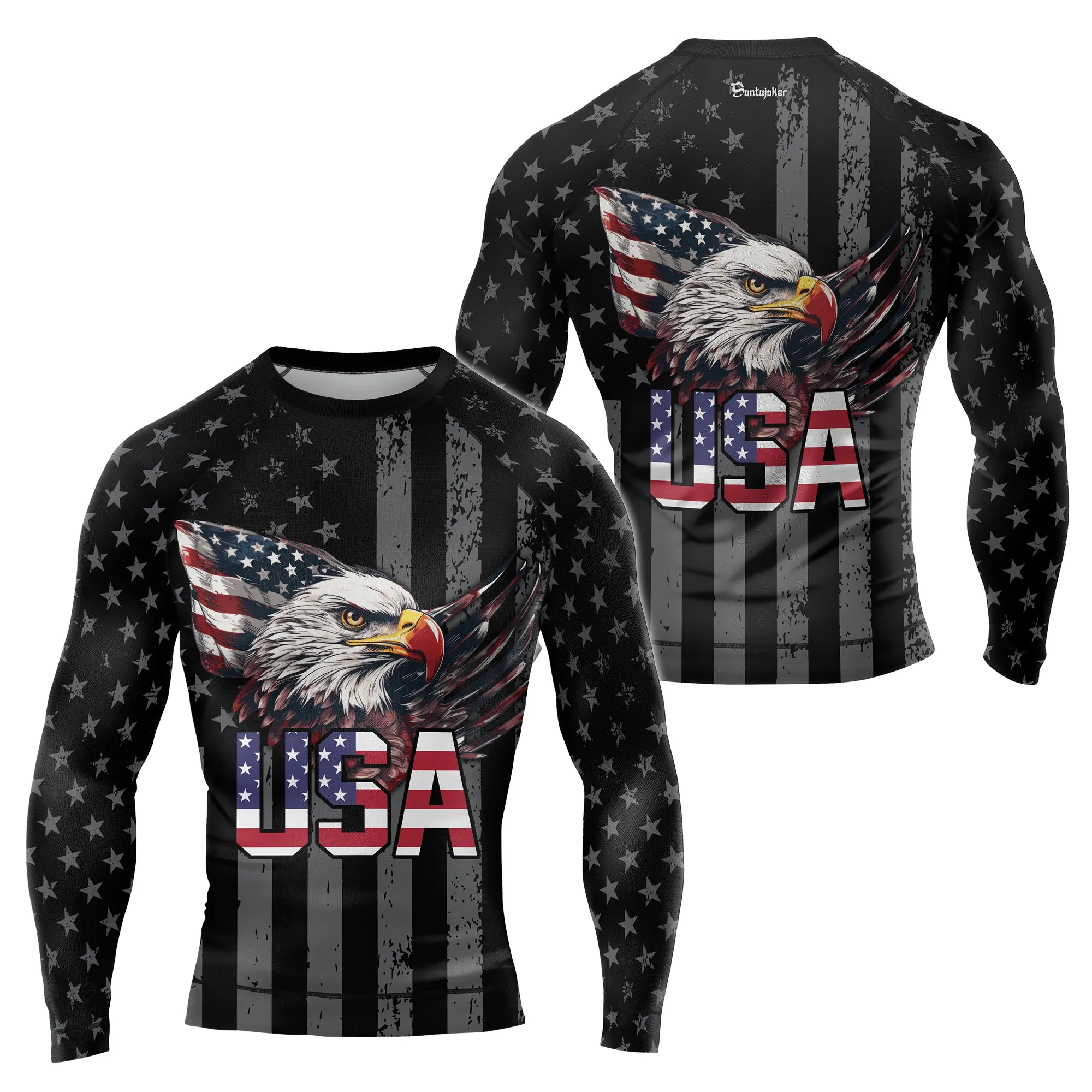 USA Flag Eagle Men's Long Sleeve Rash Guard