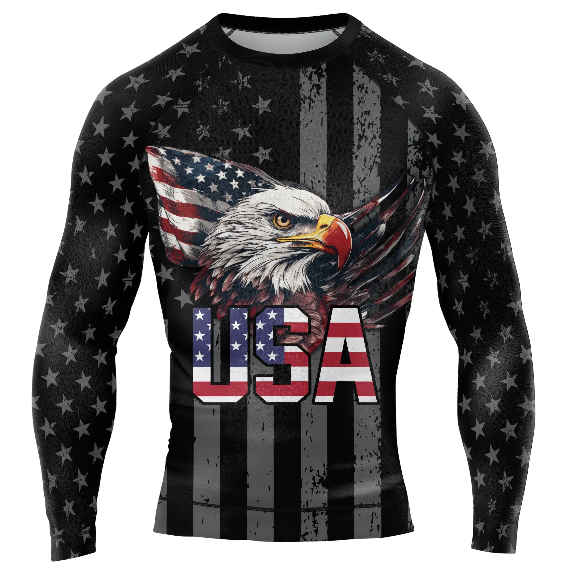 USA Flag Eagle Men's Long Sleeve Rash Guard